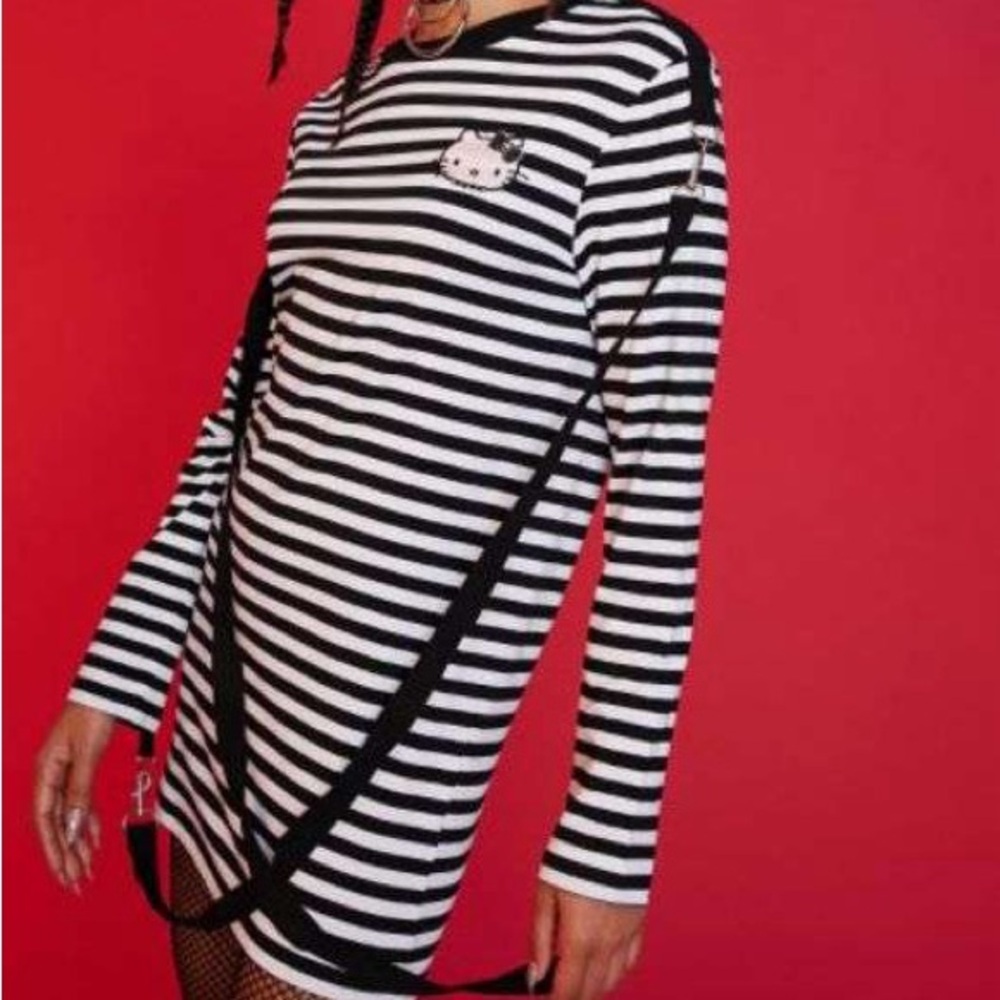 Hello Kitty x Dollskill Striped Long Sleeve Dress with Suspenders